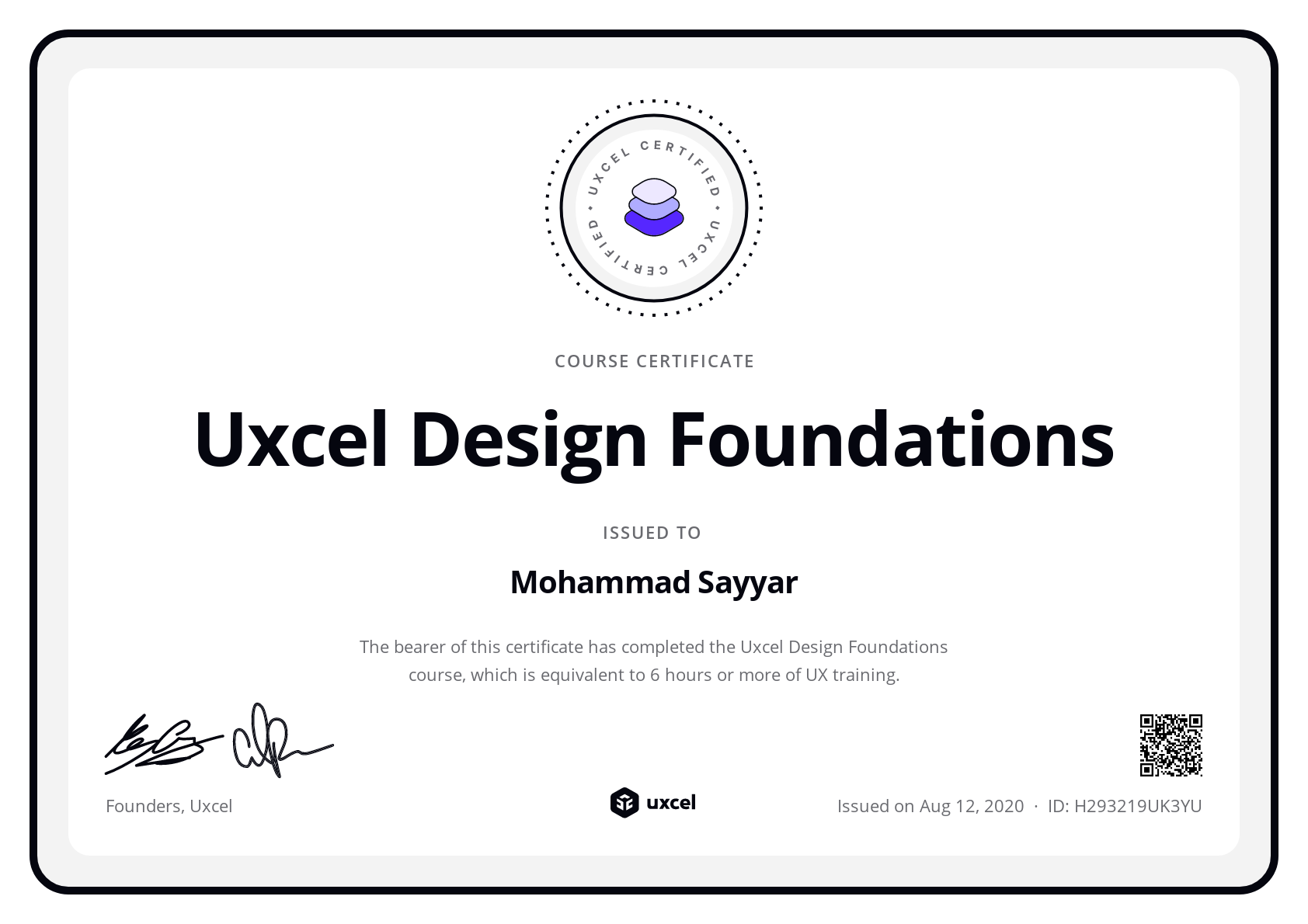 Mohammad Sayyar's certificate